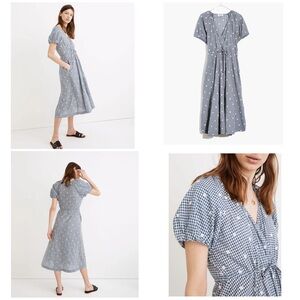 Madewell 
Embroidered Gingham Faux-Wrap Tie-Waist Midi Dress